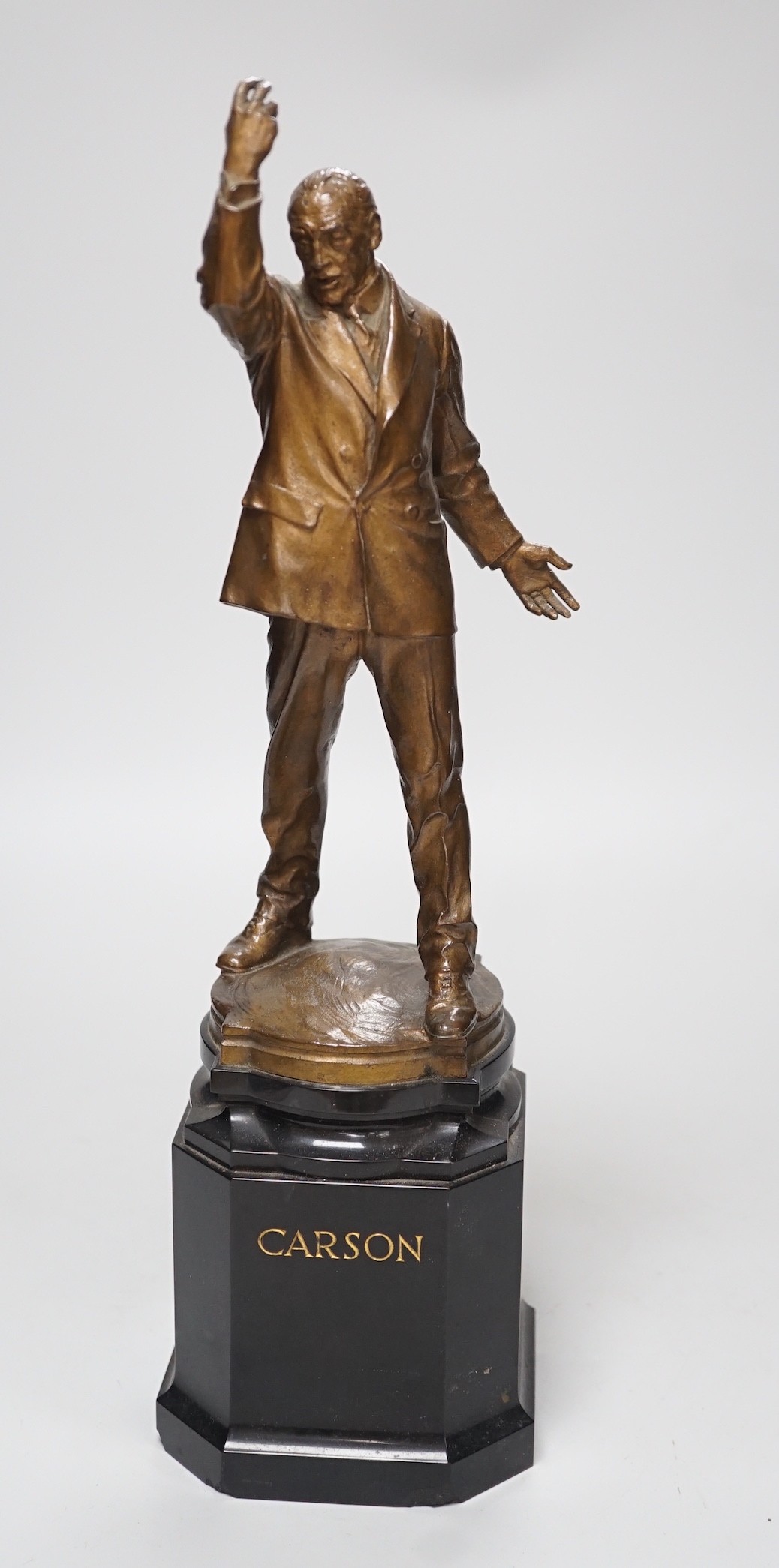 Leonard Stanford Merrifield (b.1880-1943): a bronze figure of Geoffrey Lewis Carson, on marble base, 39cm